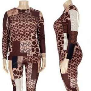 PlusSize Women's Design Printed Long Sleeve Two Piece Set Bodycon